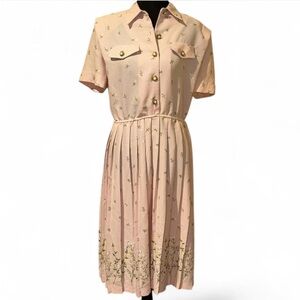 1980s Leslie Fay Baby Pink Floral Cottagecore Dress size 14 D6